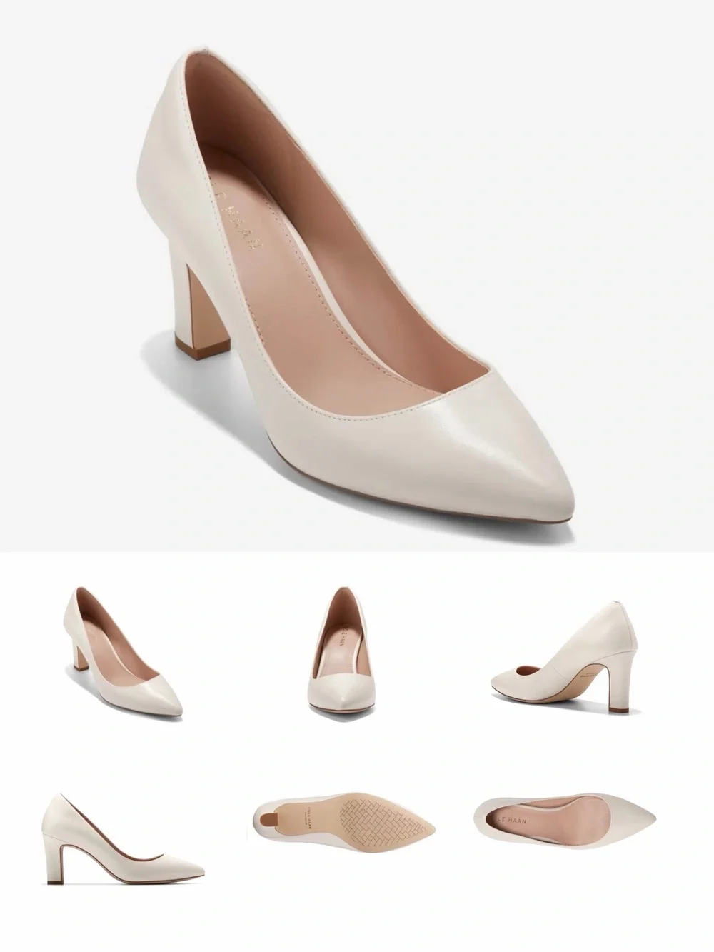 Cole Haan Ivory Pointed-Toe Mid Heel Pumps